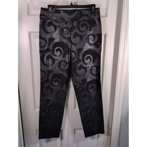 Krazy Larry Black metallic print stretch Pull On pants size 10 Made USA